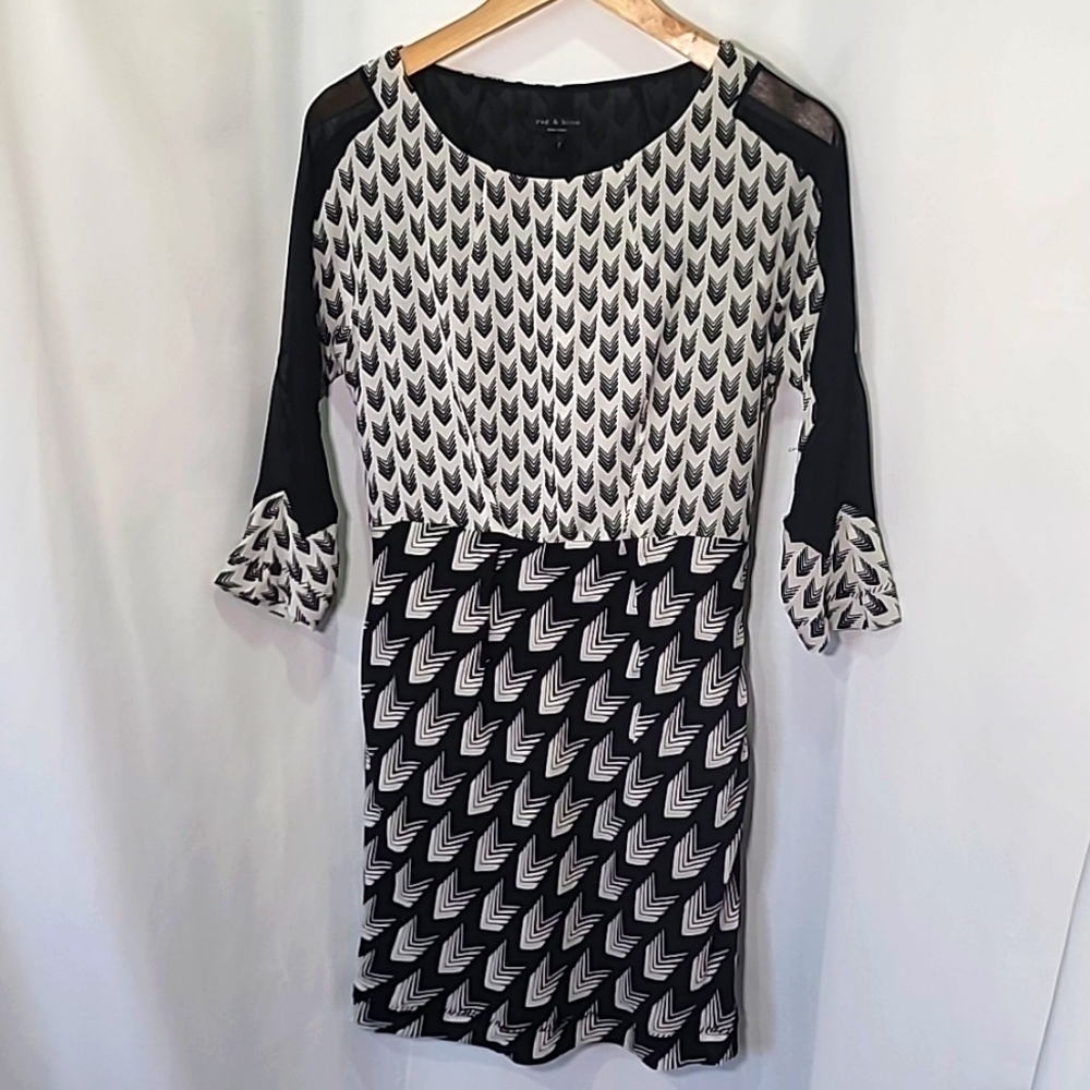 RAG & BONE 100% Silk Geometric Graphic Sheer Arms